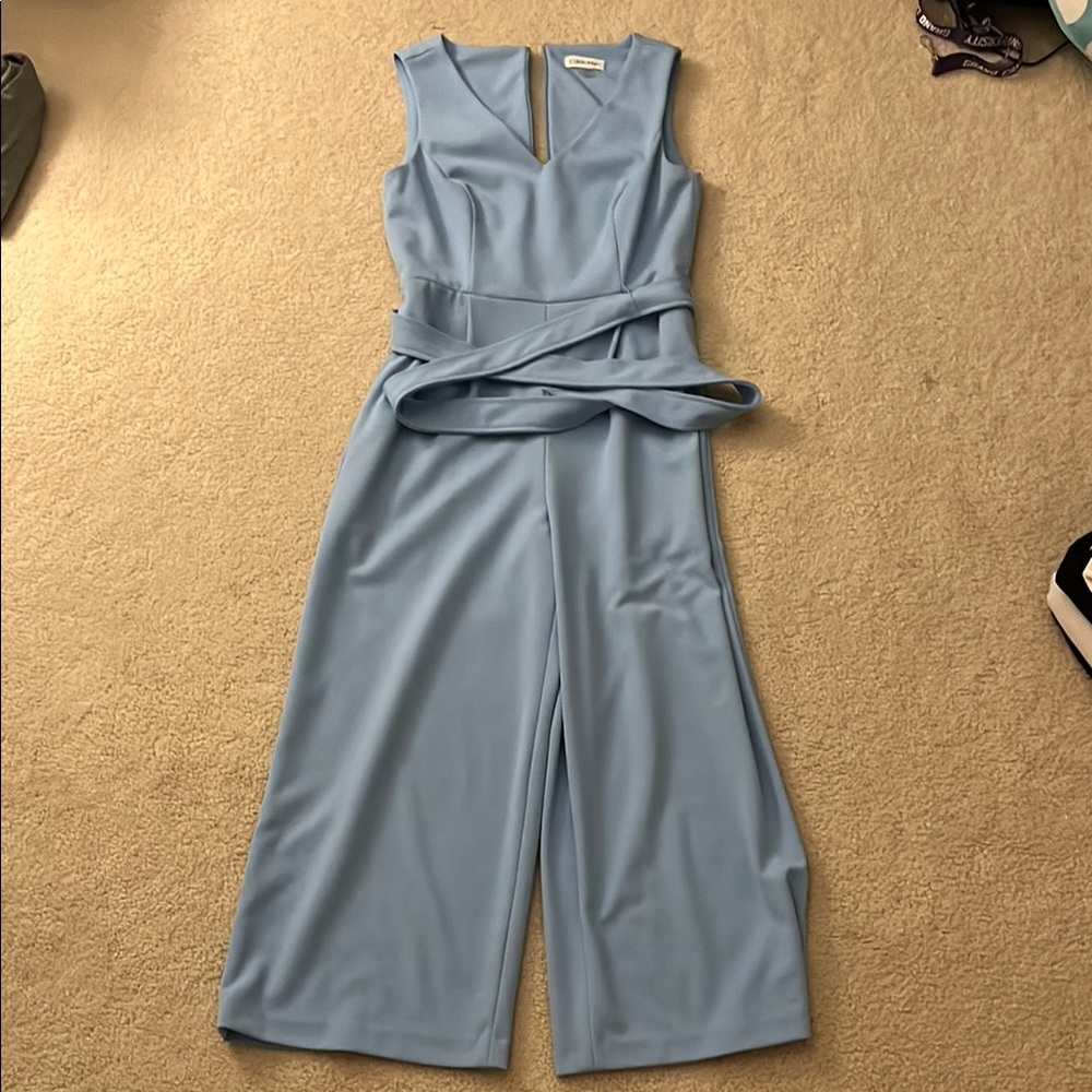 Calvin Klein Blue Sleeveless Jumpsuit with Wide-Leg Cropped Pants
